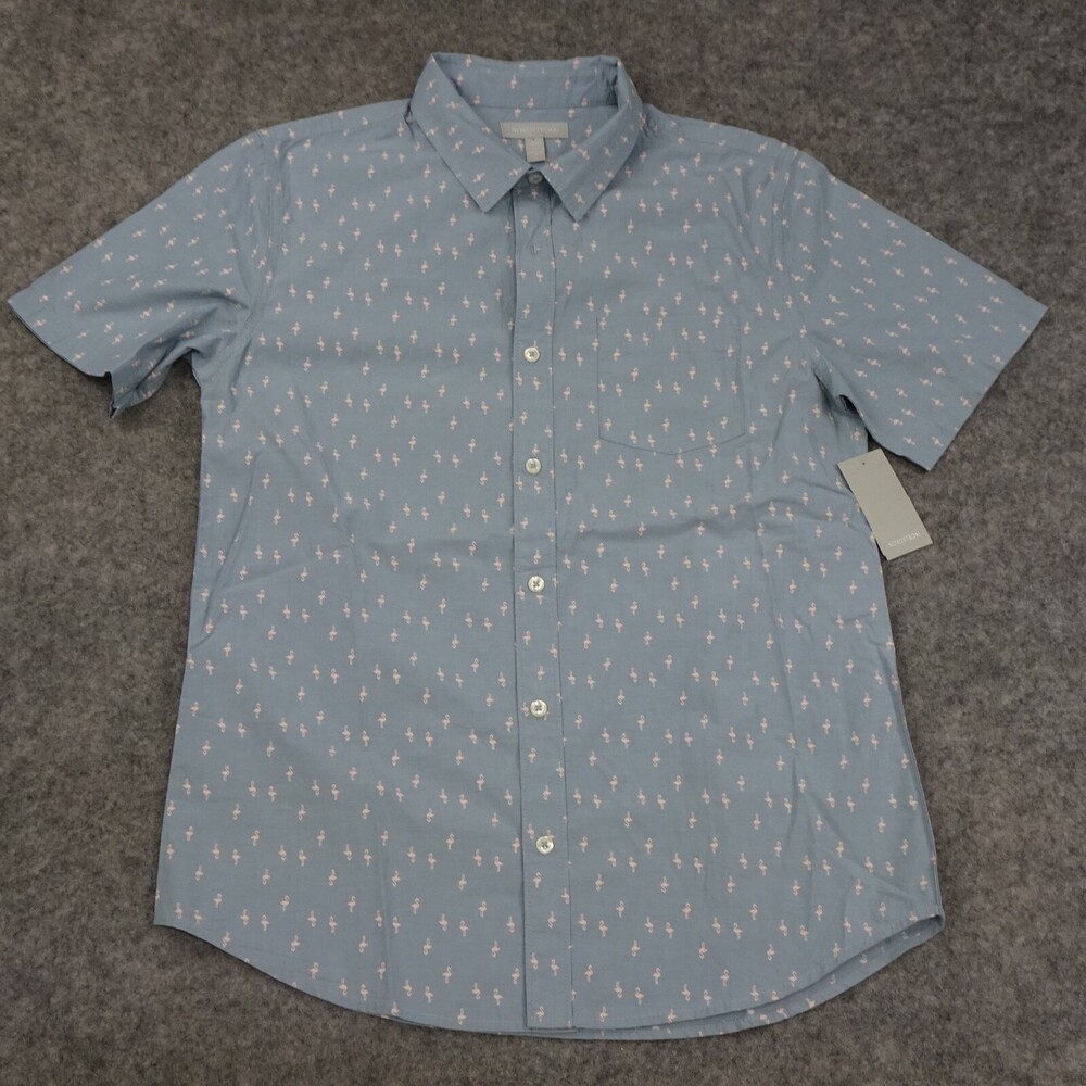Nordstrom Button Up Shirt Boys XXL 18 20 Blue Chambray Pink Flamingo